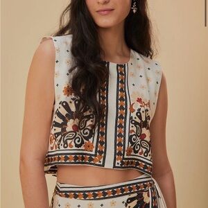 FARM Rio Embroidered Crop Top - Cream, Black, and Orange